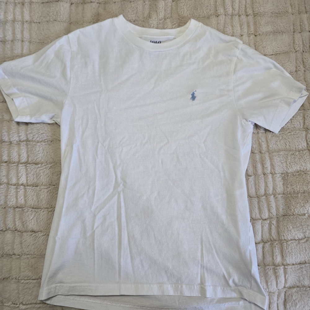 Polo by Ralph Lauren Youth Medium 10/12  White T-Shirt W Blue Polo Logo